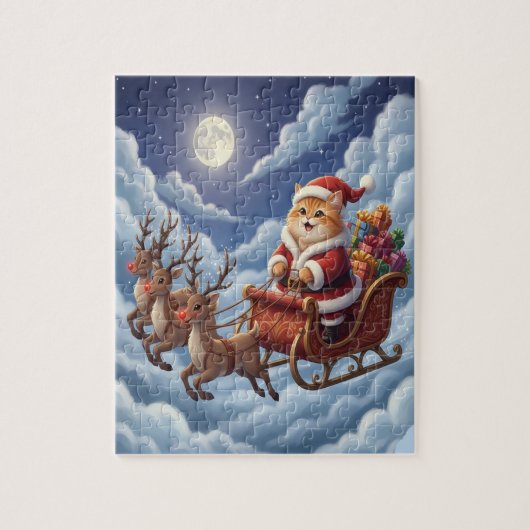 Schattig Kerstkatje en Rendier  Legpuzzel (Verticaal)