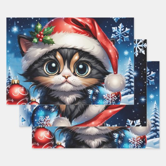 Schattig kerstkatje. inpakpapier vel (Set)
