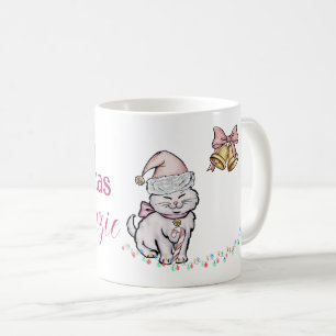 Schattig Kerstkatje met Kerstmannenhoed Aangepaste Koffiemok