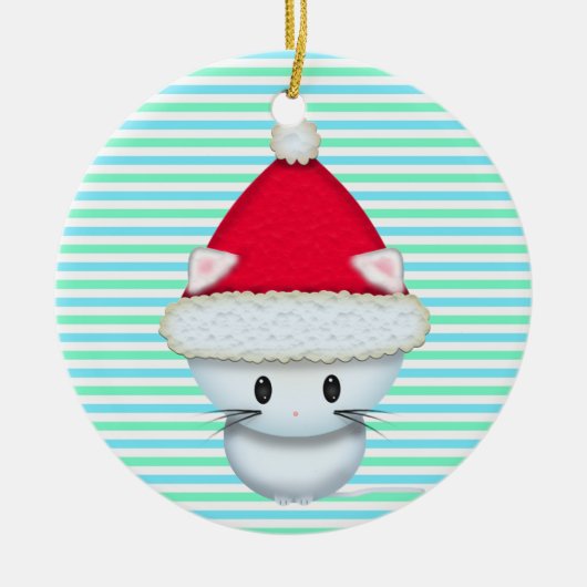 Schattig Kerstkatje met Kerstmannenhoed Keramisch Ornament (Voorkant)
