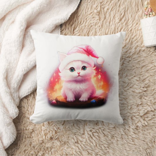 Schattig Kerstkatje met Kerstmannenhoed Kussen (Deken)