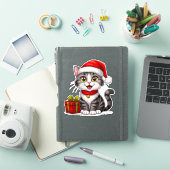 Schattig Kerstkatje Met Kerstmannenhoed Sticker (iPad Cover)