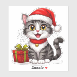 Schattig Kerstkatje Met Kerstmannenhoed Sticker