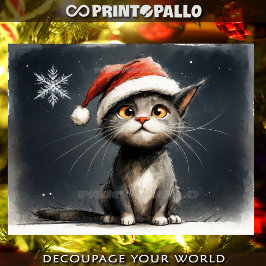 Schattig kerstkatje met kerstmannenhoed  tissuepapier