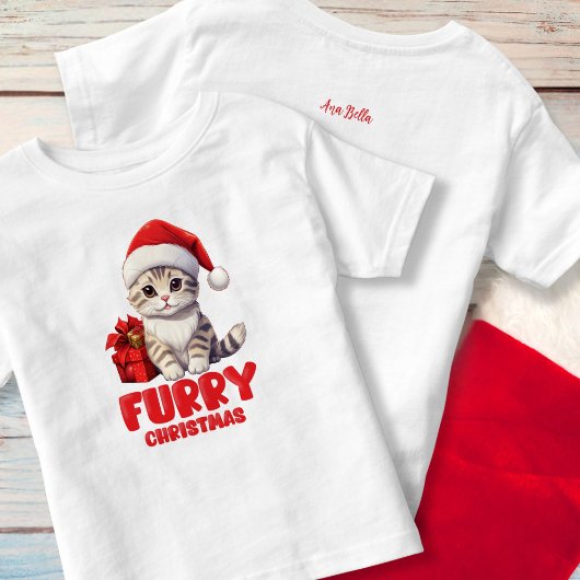 Schattig Kerstkatje met naam Kinder Shirts