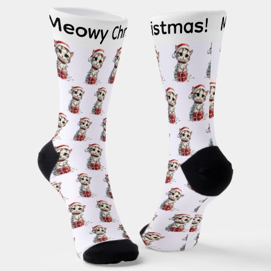 Schattig Kerstkatje op Cadeaudoos Sokken (Gebogen)