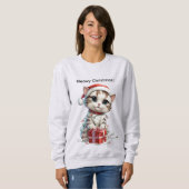 Schattig Kerstkatje op Cadeausdoos Trui (Voorkant volledig)