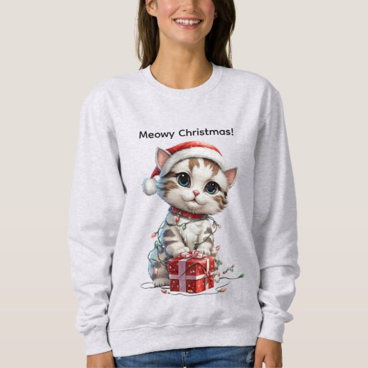 Schattig Kerstkatje op Cadeausdoos Trui (Voorkant)