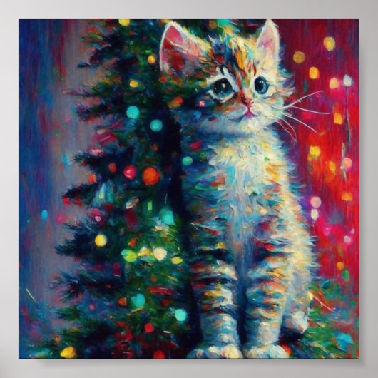 Schattig Kerstkatje  Poster (Voorkant)