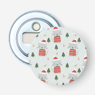 Schattig Kerstkatpatroon – Feestelijke Feestdagen Button Flesopener
