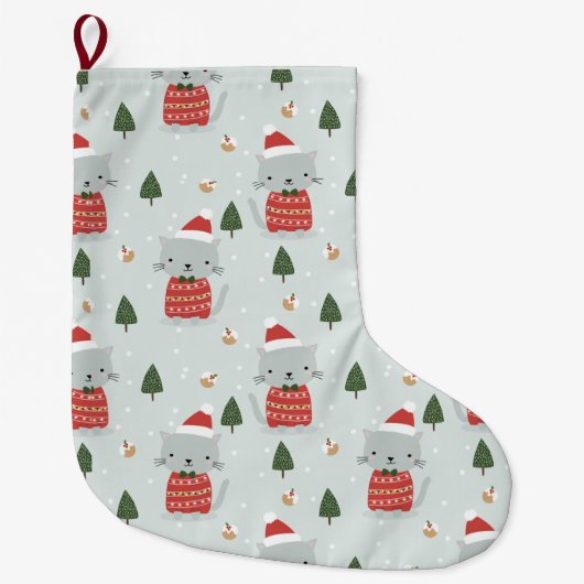 Schattig Kerstkatpatroon – Feestelijke Feestdagen Grote Kerstsok (Voorkant)
