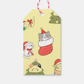 Schattig Kerstkattenpatroon – Feestelijke Vakantie Cadeaulabel