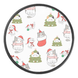 Schattig Kerstkattenpatroon – Feestelijke Vakantie Hockey Puck
