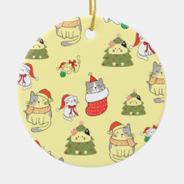 Schattig Kerstkattenpatroon – Feestelijke Vakantie Keramisch Ornament