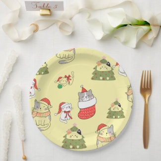 Schattig Kerstkattenpatroon – Feestelijke Vakantie Papieren Bordje
