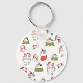 Schattig Kerstkattenpatroon – Feestelijke Vakantie Sleutelhanger