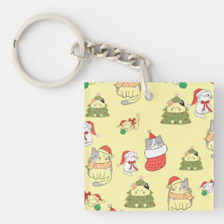 Schattig Kerstkattenpatroon – Feestelijke Vakantie Sleutelhanger