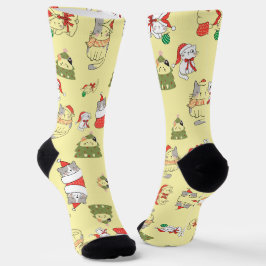 Schattig Kerstkattenpatroon – Feestelijke Vakantie Sokken