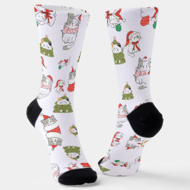 Schattig Kerstkattenpatroon – Feestelijke Vakantie Sokken