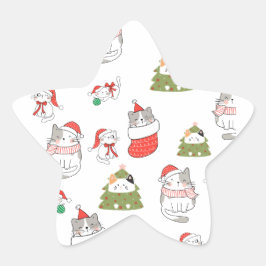 Schattig Kerstkattenpatroon – Feestelijke Vakantie Ster Sticker
