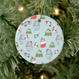 Schattig Kerstkattenpatroon – Festelijke Holiday D Keramisch Ornament