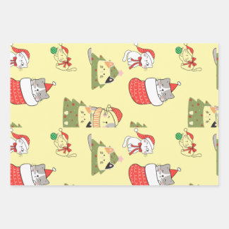 Schattig Kerstkattenpatroon – Festieve Vakantiedes Inpakpapier Vel
