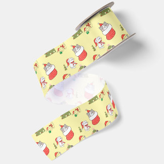 Schattig Kerstkattenpatroon – Festieve Vakantiedes Satijnen Lint