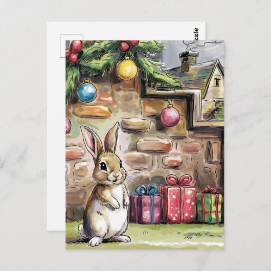 Schattig kerstkonijn briefkaart (Voorkant / Achterkant)