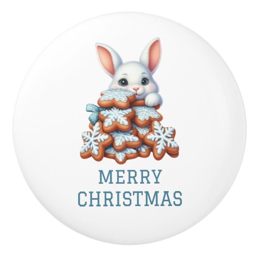 Schattig Kerstkonijn Keramische Knop (Voorkant)