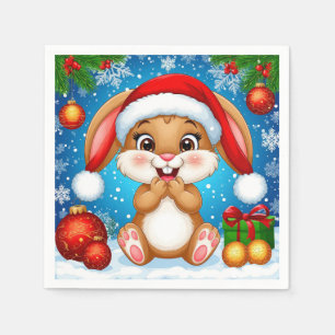 Schattig Kerstkonijn met Kerstmannenhoed Servet