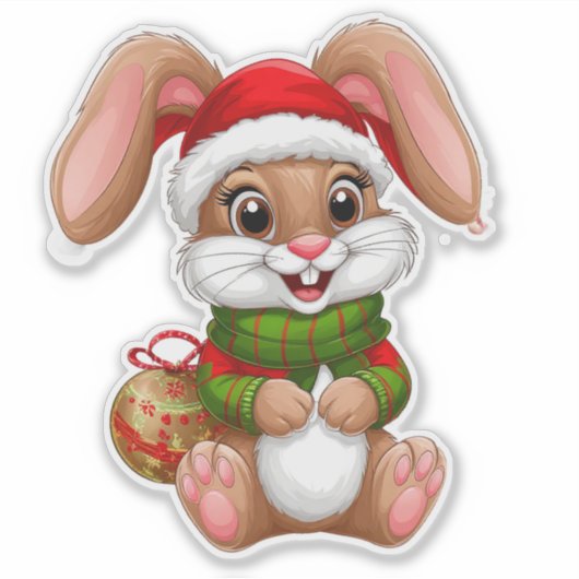 Schattig kerstkonijn met kerstmuts sticker (Voorkant)