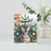 Schattig kerstkonijn onder de boom briefkaart (Staand voorkant)