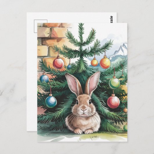 Schattig kerstkonijn onder de boom briefkaart (Voorkant / Achterkant)