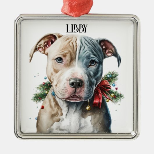 SCHATTIG KERSTKUIL BULL TERRIER HONDENGEZICHT METALEN ORNAMENT (Voorkant)
