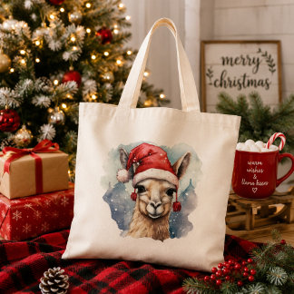 Schattig Kerstlama Watercolor Kerstfeest Tote Bag
