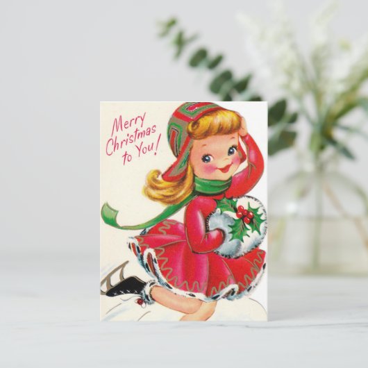 schattig kerstmeisje briefkaart (Staand voorkant)