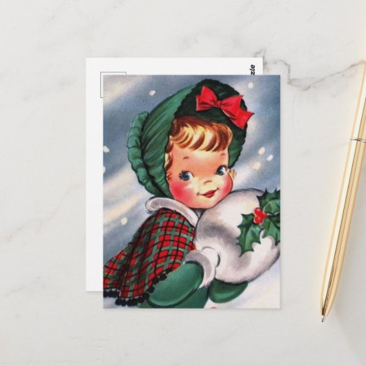 schattig kerstmeisje briefkaart (Voorkant / Achterkant in situ)