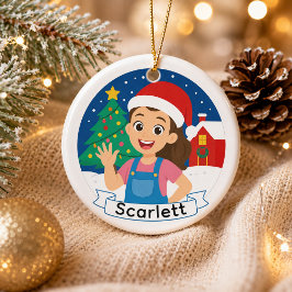 Schattig Kerstmeisje Gepersonaliseerde Vakantie Vr Keramisch Ornament