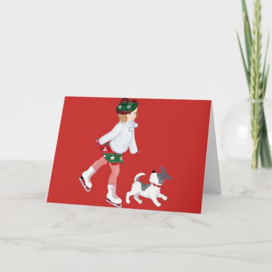 Schattig Kerstmeisje & Hond Kaart (Voorkant)