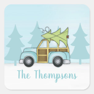 Schattig Kerstmis Auto Vakantie Aangepaste Naam Vierkante Sticker