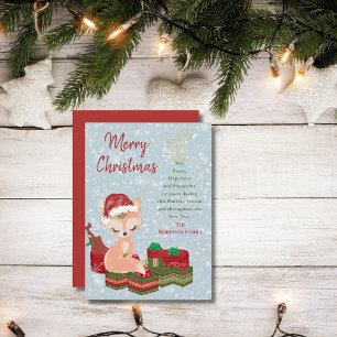 Schattig Kerstmis Dier Baby Vos & Rode Kerstman Ho Feestdagenkaart