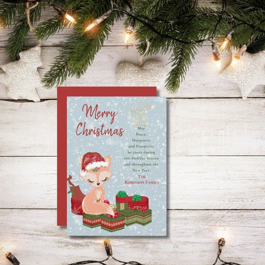 Schattig Kerstmis Dier Baby Vos & Rode Kerstman Ho Feestdagenkaart