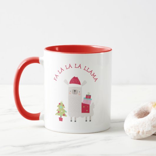 Schattig Kerstmis Fa La La La Lama Rood Mok (Met donut)