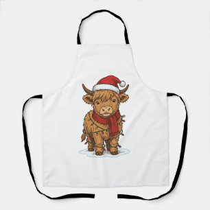 Schattig Kerstmis Hoogland Koe Oude Gravure Shirt Schort