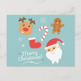 Schattig Kerstmis - Kerstman, Rendier, Kerstmannet Feestdagenkaart
