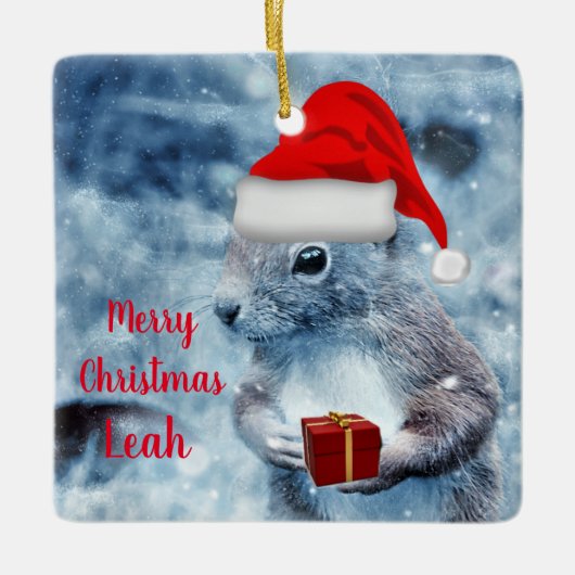 Schattig Kerstmis Kerstmanneneekhoorn Keramisch Ornament (Voorkant)