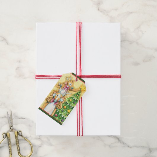 Schattig Kerstmis Magie Rendiervoer Cadeaulabel (Met Touw)