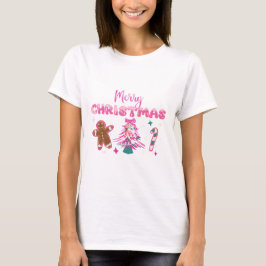 Schattig Kerstmis Ontwerp met Gemberkoek en Snoep T-shirt
