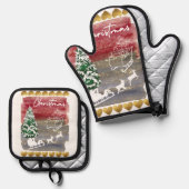 Schattig Kerstmis Ovenwant & Pannenlap Set (Voorkant / Achterkant)