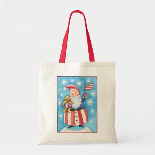 Schattig Kerstmis, Patriottische Kerstman met Vlag Tote Bag (Voorkant)